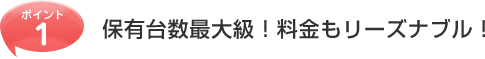 保有台数最大級！料金もリーズナブル！
                  